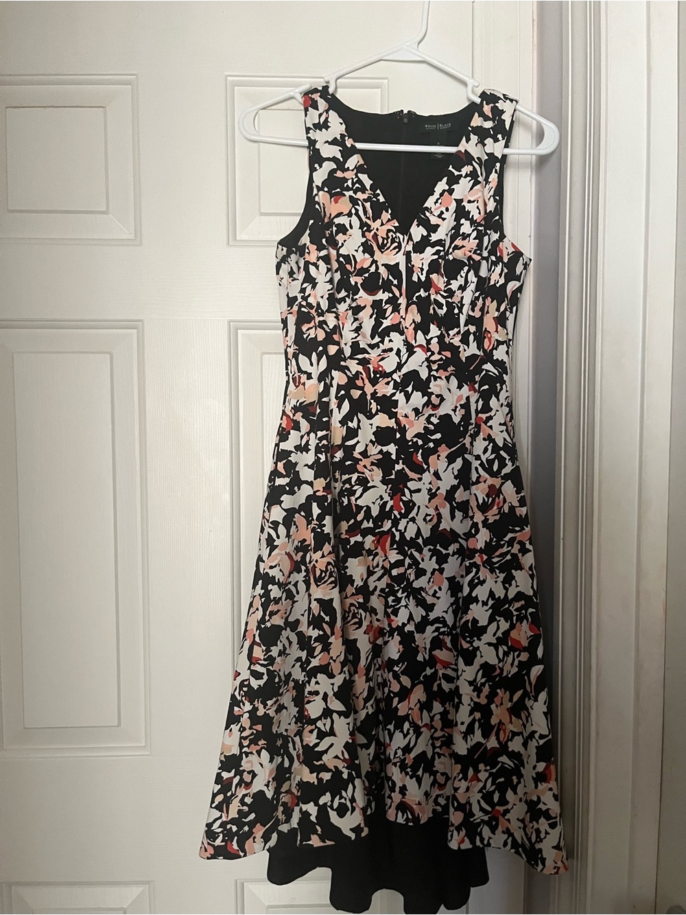 White House Black Market Black Midi Dress with Pink and Cream Floral Print